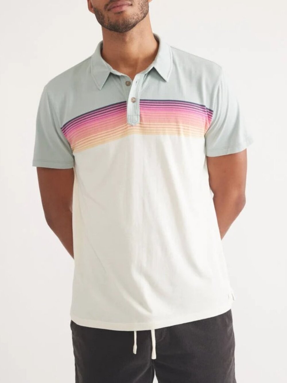 Marine Layer Blue/Cream Colorblock Striped Polo